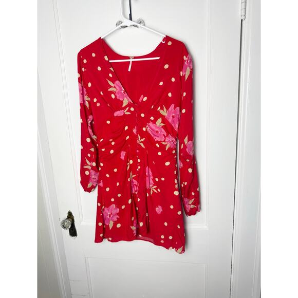 Free People Date Night Mini Dress Women's Small Strawberry Red Babydoll Flirty - Picture 1 of 10